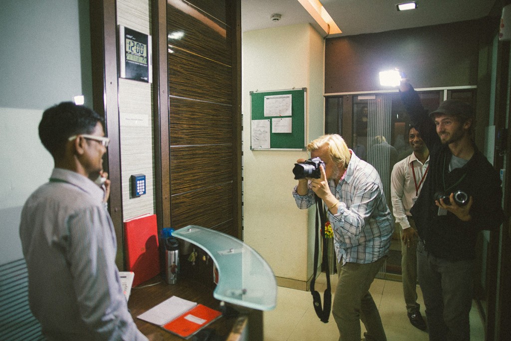 Steffen is taking a picture of our receptionist just after he entered our office.